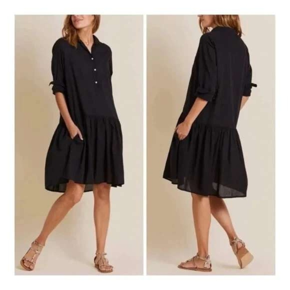 Grayson The Changemaker Dress Womens XL Black Cotton Gauze Tiered Shirtdress